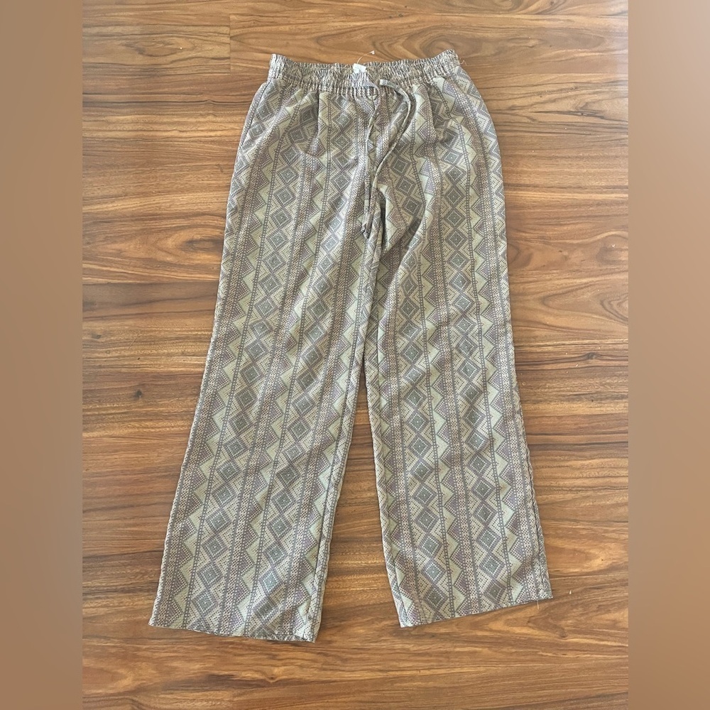 Andrea Jovine Neutral Tan Geometric Tribal Print Drawstring waistband Pants​